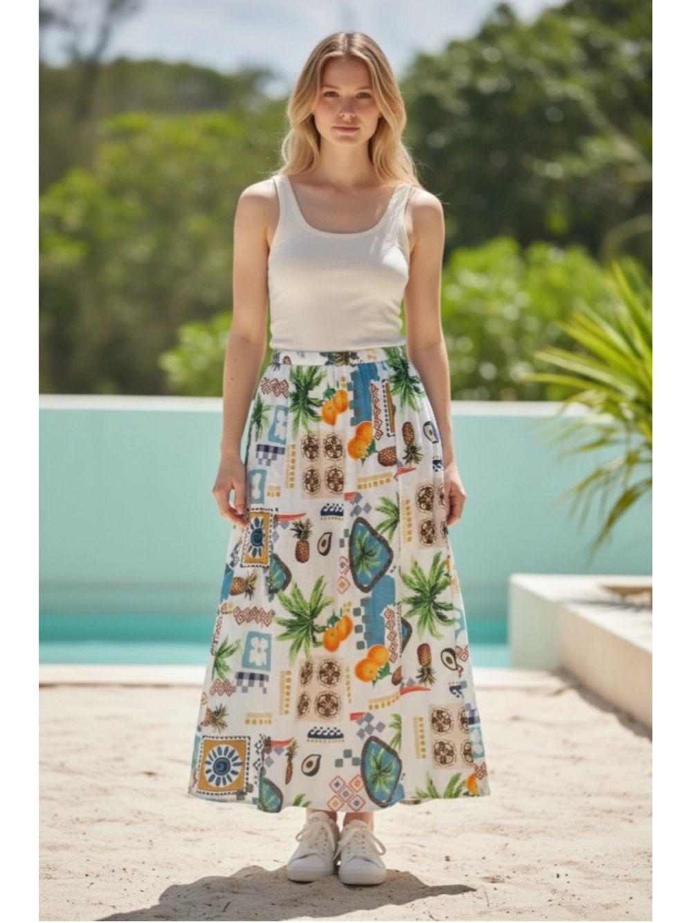 NWT Terzo Millennio Linen Maxi Italian Skirt S Tropical Vacation Resortwear